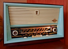 Poste radio TSF Ducretet Thomson,  L934, coloris amarante/bleu turquoise, 1959.
