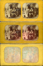 Stéréo, portrait d'une famille vintage stéréo card tissue, carte jour et nu