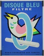 Stis Disque Bleu filtre Circa 1950 Affiche Originale Tabac Publicité
