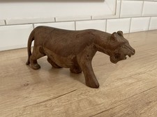 Statuette Artisanale Tigre En Bois (environ 20 Cm) 