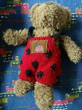 HB3/ DOUDOU PELUCHE VINTAGE OURS MARRON NICI SALOPETTE ROUGE POIS NOIR 30cm TBE 