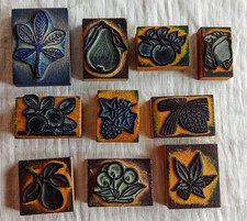 Lot 10 Anciens Tampons Encreur Fruit Feuille École Pedagogie Ancienne Écoliers