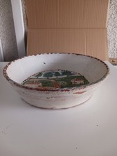 Ancien Plat En Terre Cuite Vernissé Decor Paysage Peint