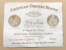 ETIQUETTE CHATEAU CHEVAL BLANC 1958 BON ETAT VOIR PHOTOS 