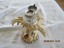ENCRIER EN VERRE MONTE SUR COQUILLAGES SOUVENIR GLASS INKWELL 