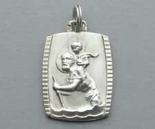 French, Antique Religious Sterling Pendant. Saint Christopher, Jesus. Medal.