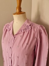 VINTAGE CHEMISIER BRODERIES ANGLAISES MAUVE ROSE SHIRT BLUSE CHEMISE