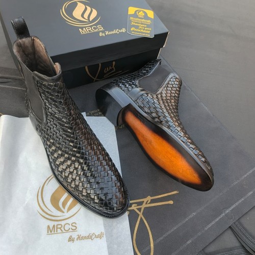 Handmade leather woven chelsea - handmade,