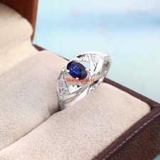 Chauffé Saphir Pierre Précieuse Avec 18k Blanc Argent Plaqué Or Femmes Bague #36