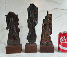 3 sculptures anciennes statues Chine 19ème antique chinese carved wood figures