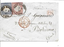 LST  --  Metz Bahnhof   à B ordeaux - 1873 --2 Timbres Alsace , Beaux  Tampons