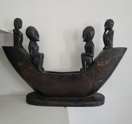 Sculpture statue wooden canoe - sculpture,