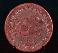 12.2 "Qianlong Vieux Chinois Rouge Laque Dynastie sika cerf Assiette Plateau