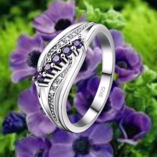 Bague zircone cubique violet - -,