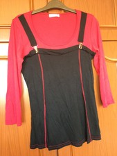 Haut CACHE CACHE ? Noir/Rouge fausses bretelles manches 3/4 ? Taille 3