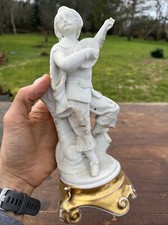 Statuette & Homme Musicien Romantique Guitar Porcelaine Vieux Paris & Biscuit