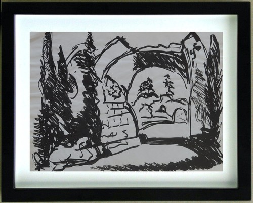 Dessin encre ruines alsace - encre, en