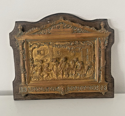 Cadre bas relief bronze - , scène