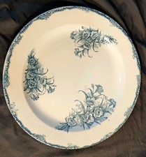 Plat Rond 28 cm, Fleuri, Terre de Fer, Clairefontaine, Léon Grave, Oeillets XIXe