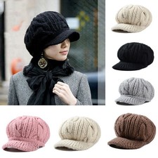 Bonnet visière hiver femme laine tricot mérinos bonnet newsboy boulanger ski snowboard