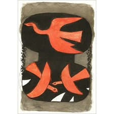 BRAQUE Georges - Affiche "Oiseaux rouge et noir" 94x65cm - 1970