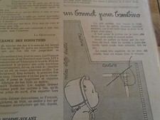  PATRON ORIGINAL  POUR LA POUPEE " BAMBINO "BONNET COIFFE SEPTEMBRE  1935