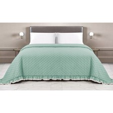 Couvre-lit matelassé avec volants en unité double assortie vert/crème