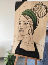 tableau bois ethnique femme