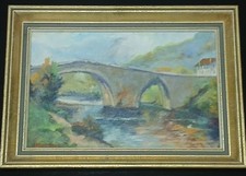 Tableau Hsp Pays Basque Pont Romain Ascain Signée ROUSSARIE No Floutier No Giva