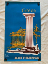 AVIATION - AFFICHE ORIGINALE - AIR FRANCE - GEORGES MATHIEU - LA GRECE - 1967 