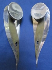 2 boutons plaques laiton chromé entrées ancienne porte meuble H 26,5 cm année 30