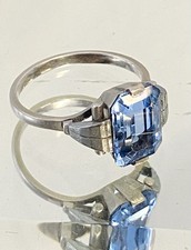 Ancienne Bague En Argent Art Deco Pierre Bleue