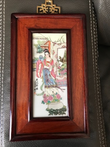 Tableau bois plaque porcelaine - tableau,