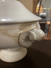 Soupière Sarreguemines Ancien Faïence Vaisselle Blanche Usure