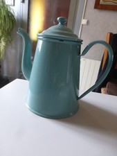 ancienne Cafetière en tole  émaillée vintage en métal émaillé vert bel état