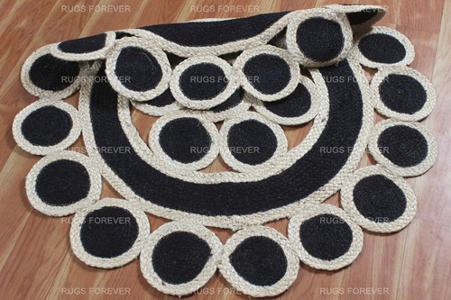 Noir rond jute zone tapis - jute,