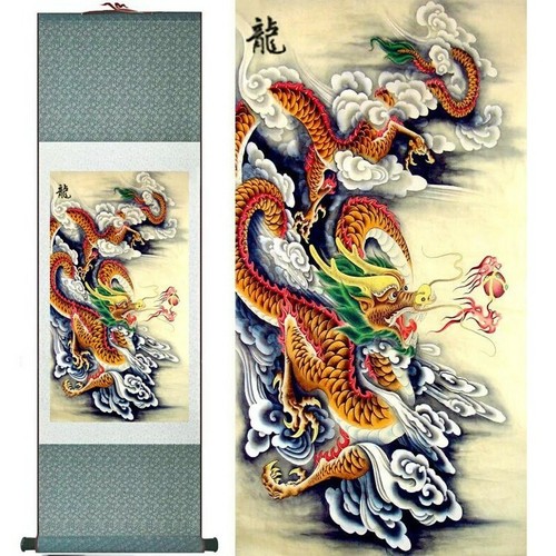 Tableau chinois dragon - , rouge