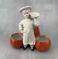 Service à condiments porcelaine cuisinier et potiron sel poivre moutarde