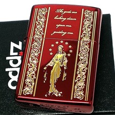 Briquet Zippo AveMaria rouge gravé or sculpté nacre mystique d'occasion