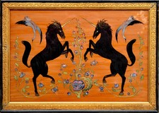 Rare fixé sous verre héraldique Art Nouveau