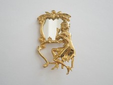 Broche Vintage Ton Doré Femme Miroir Coiffeuse Massif 25,4 g/6,2 x 3,6 cm