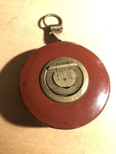 Ancien Décamètre (10mètres) Laiton tôle peinte ou cuir avec ruban tissu TBE