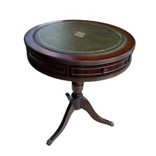 Guéridon Rond en Acajou Plateau Cuir Pieds Pattes de Lion, Style Anglais Regency