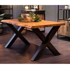 À Manger Xano 140-260cm Acacia Bois Massif Avec Baumkante X-Gestell Cuisine
