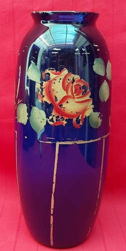 Vase verre bleu décoré à - vase,