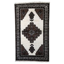 Tapis Gabbeh Vintage Fait Main – Laine Crème et Brun – Années 1970 – 128 x 211
