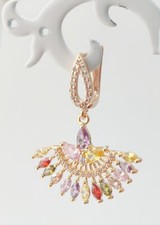 Boucles D'oreilles Or Plaqué 24 K, Zircon En Éventail