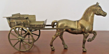 Sculpture Bronze doré Cheval avec son attelage cariole superbe vintage
