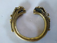 ANCIEN BRACELET BRONZE TÊTES DE DRAGONS ASIATIQUE jonc