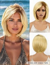 Perruque Naturelle Cheveux Humains Wig Blond Platine Racine Foncé +4 Bonnets